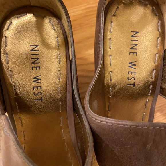 Nine West Brown Leather & Wood Wedges Size 6.5 - Picture 9 of 15